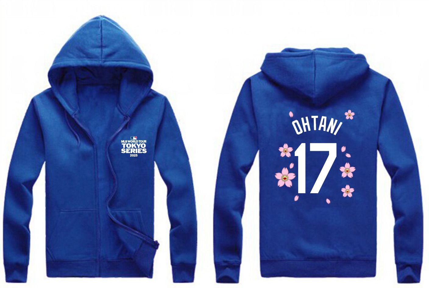 Men Los Angeles Dodgers #17 Ohtani Blue Zipper hoodie 2025 MLB Jersey style 2